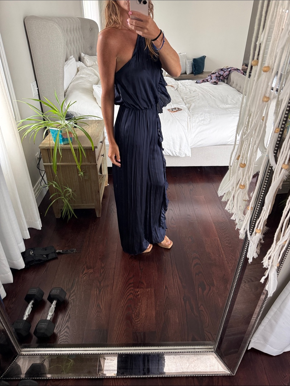 Zara Navy One-Shoulder Ruffled Jumpsuit - Picture 2 of 4